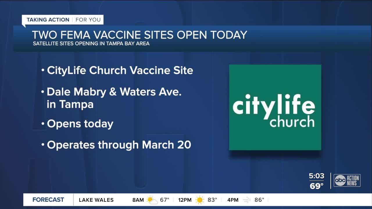 2 new FEMA COVID-19 vaccine sites open in Tampa Bay area on Thursday