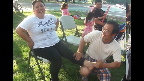 Luodong Massages Feet Of Chubby Mexican Woman