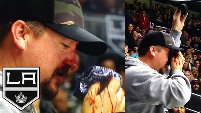 LA Kings Fan Takes Hockey Puck To The FACE!