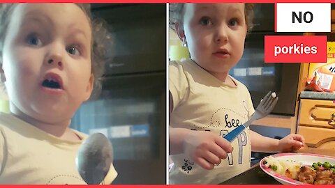 Three-year-old girl turn down her sausages after dad tells her how they are made