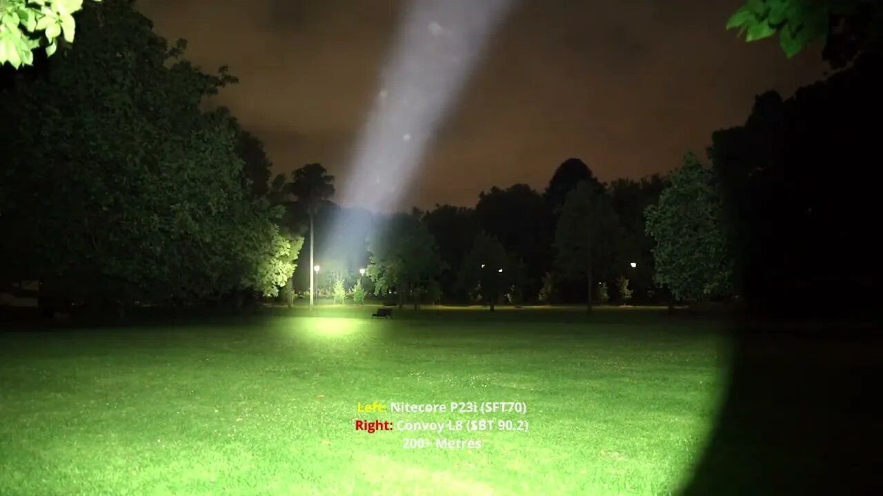 Short Beamshot Test: Nitecore P23i (SFT70) vs Convoy L8 (SBT 90.2)