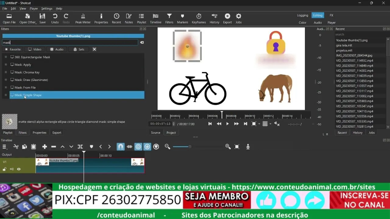 shotcut: como aplicar várias máscaras no mesmo trecho do video