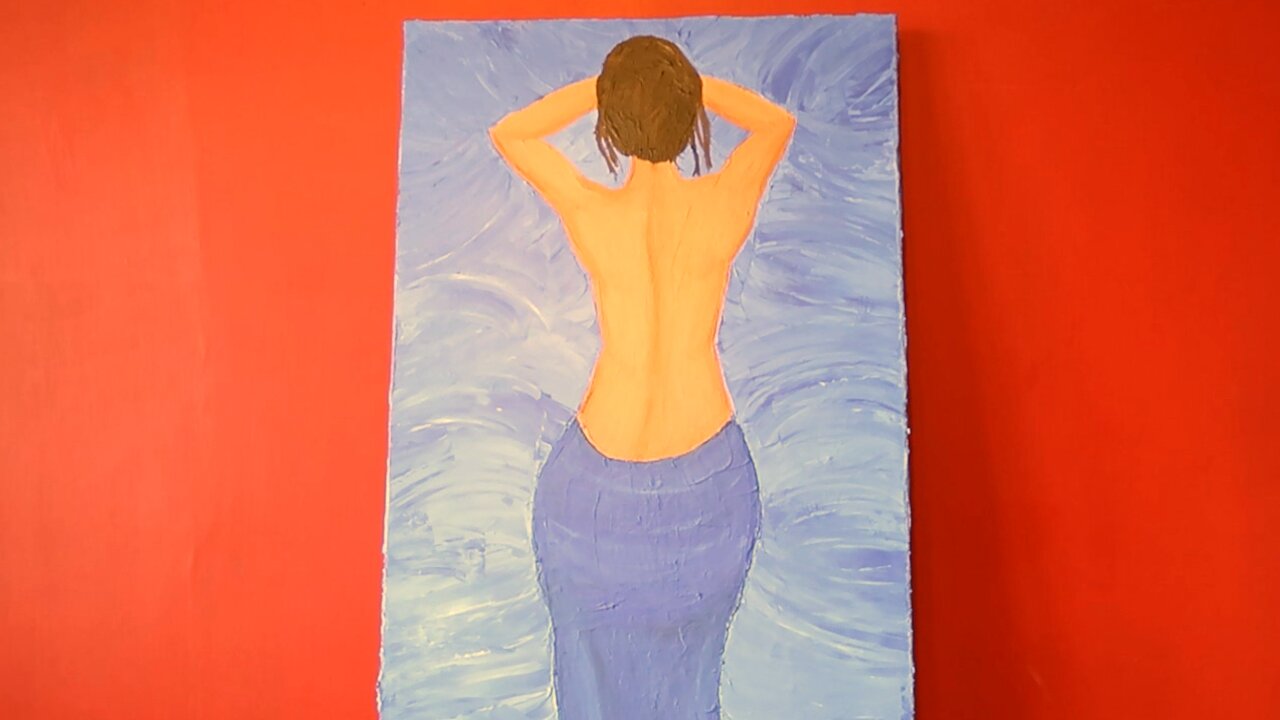 Impress me acrylic painting of Anastasia in elegant back pose