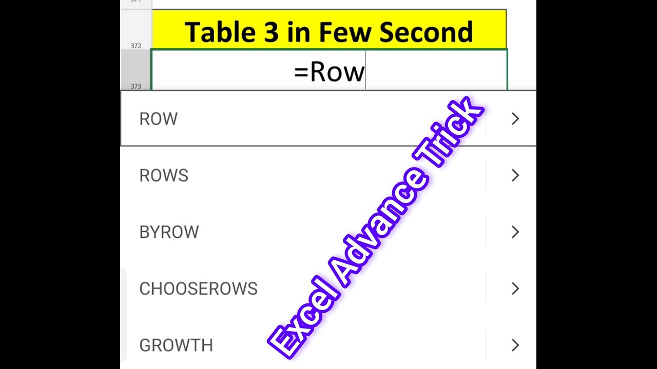 Row Function in Excel #Row