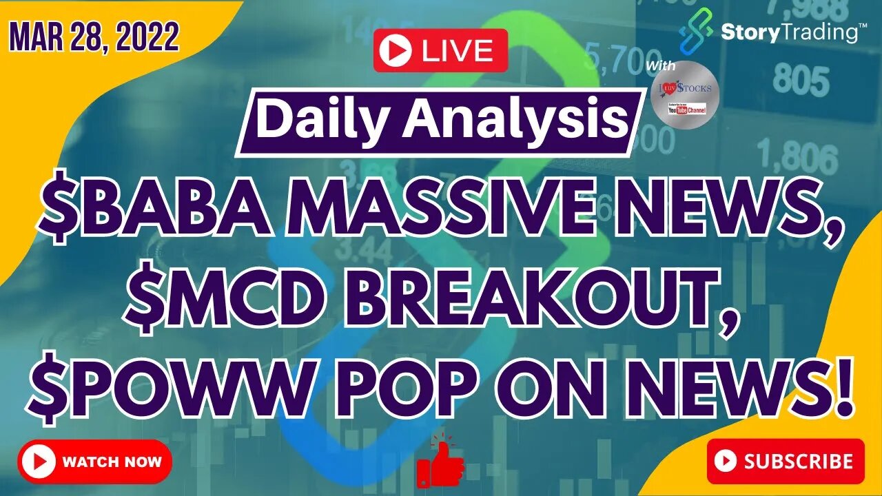 3/28/23 Daily Analysis with Vegas! $BABA Massive News, $MCD Breakout, $POWW Pop on News!