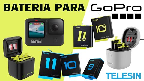 Novas baterias Telesin, para Gopro Hero 11, 10 e 9 + Box triplo de recarga!