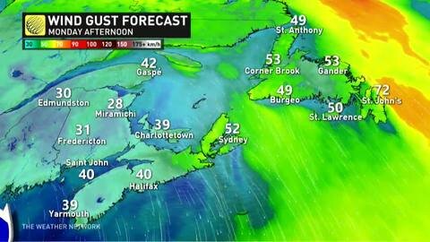 Gusty winds transition from rainy Sunday to clear Monday