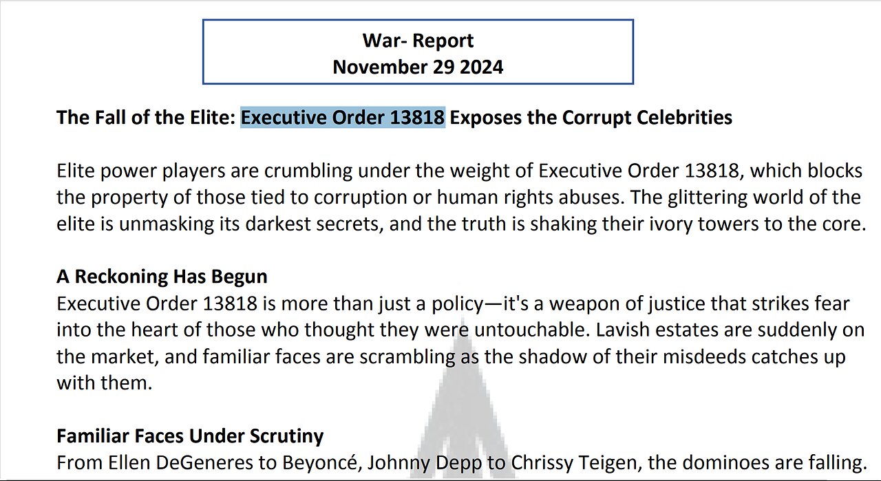 WAR REPORT - FALL OF THE ELITE - Executive Order 13818