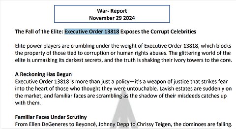 WAR REPORT - FALL OF THE ELITE - Executive Order 13818