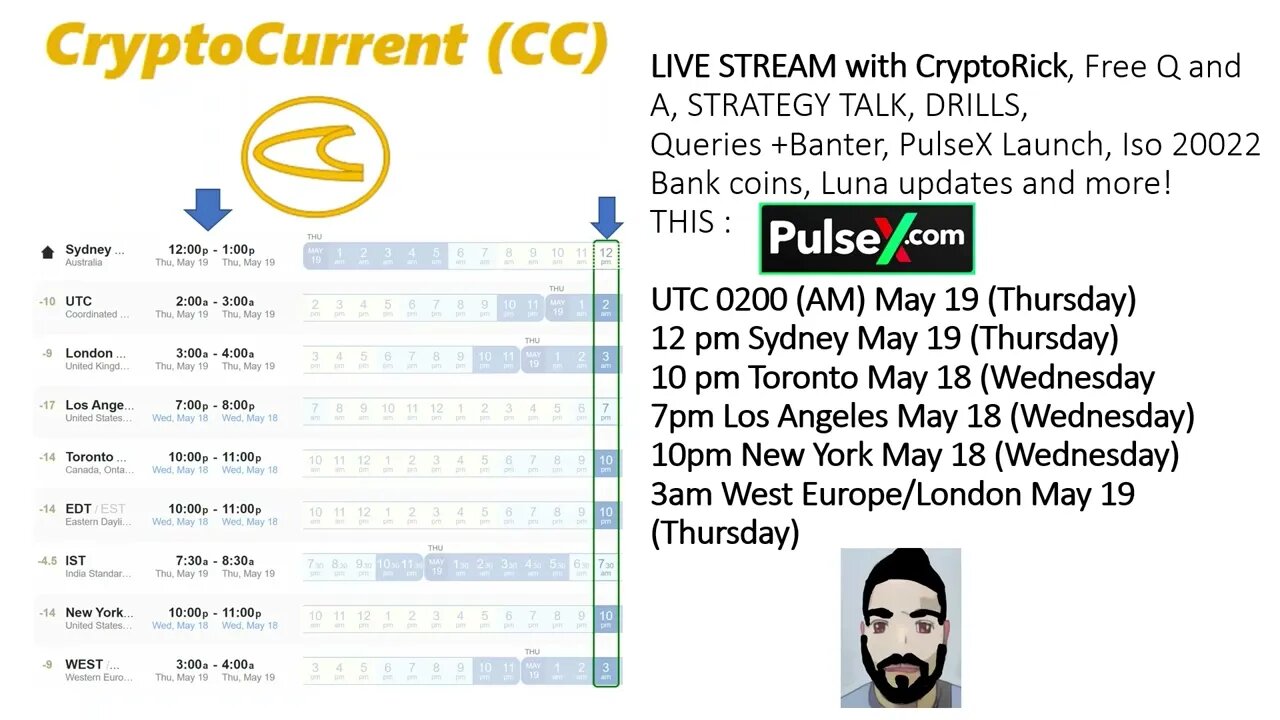 Live stream in 2 days -free Q and A, pulseX/pulse launch talk, Iso20022 talk. UTC May19/May 18 EST