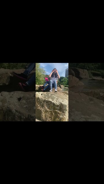 A little fountain close to the river-beautiful day in the park