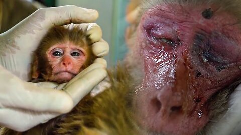 Baby monkey reaction after his mother got shot by bullets