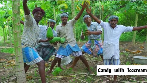 Candy 🍭 colourful Tutti Fruti candy with Icecream . Papaya Harvesting and cooking in village