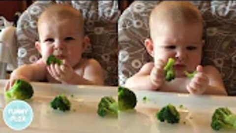 Funny Baby First Time Eating Broccoli *hilarious reaction*