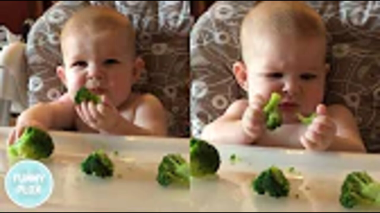 Funny Baby First Time Eating Broccoli *hilarious reaction*