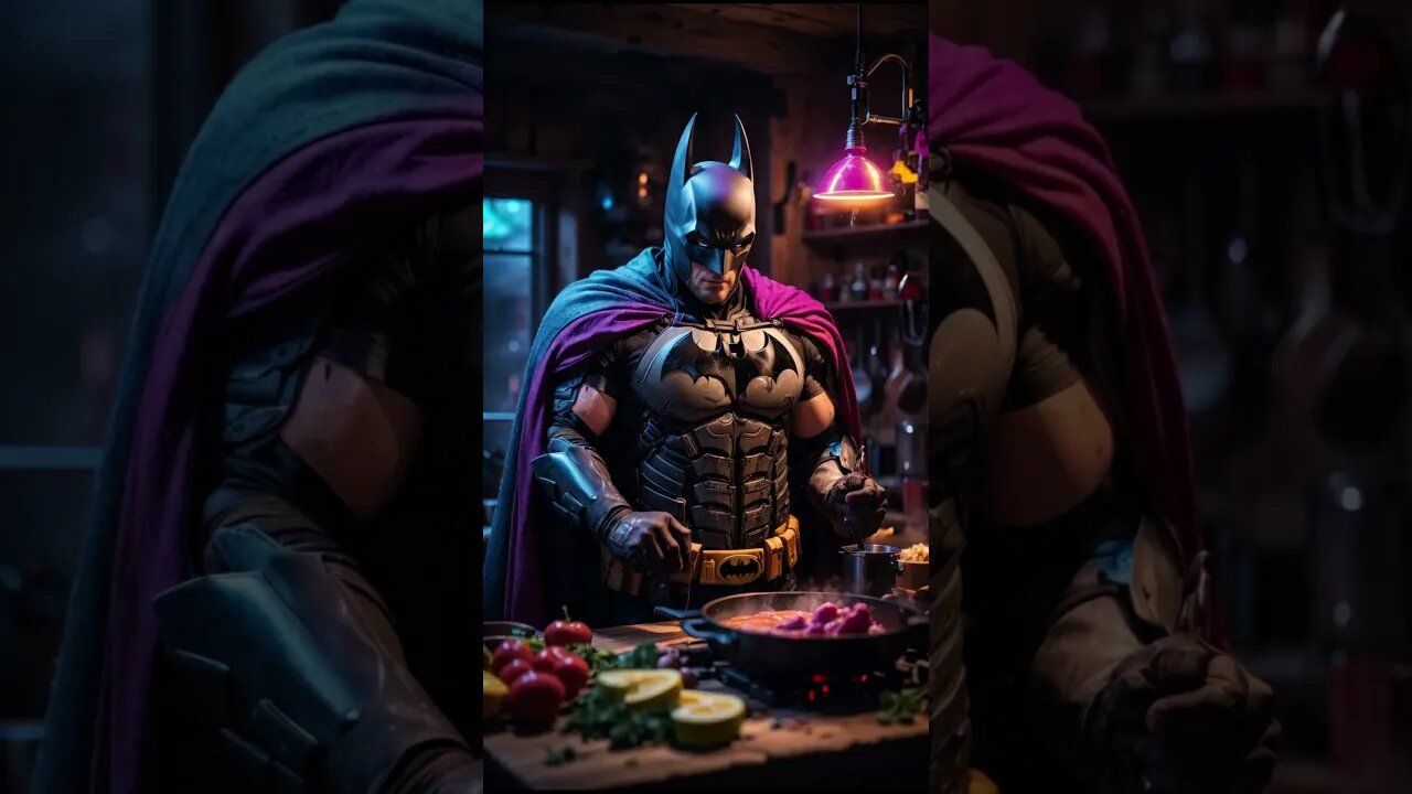 Batman Cooking In A Wood Kitchen - AI Art #shorts#shortvideos#Batman#superhero