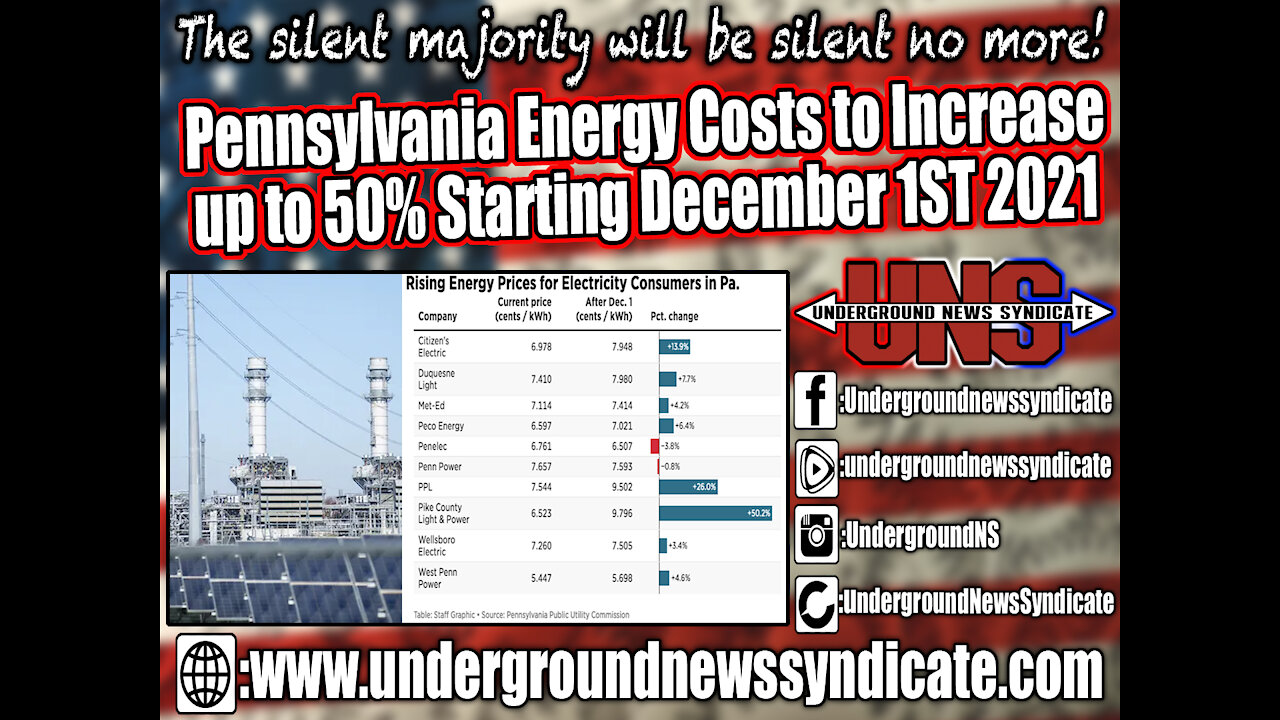 Pennsylvania Energy Costs to Increase up to 50 Percent Starting December 1ST 2021