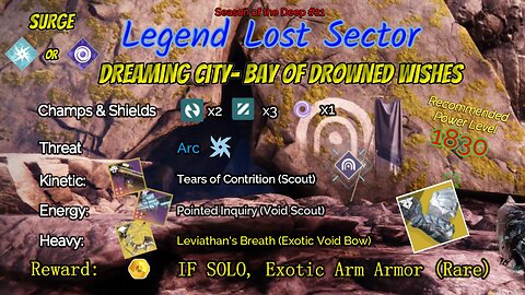 Destiny 2 Legend Lost Sector: Dreaming City - Bay of Drowned Wishes on my Void Hunter 8-5-23