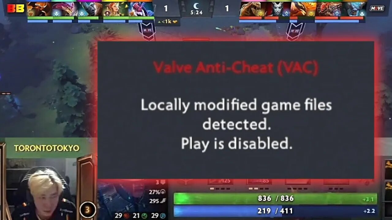 Valve Anti-Cheat system (VAC) Message in Middle of Eastern Europe Qualifiers Dota 2