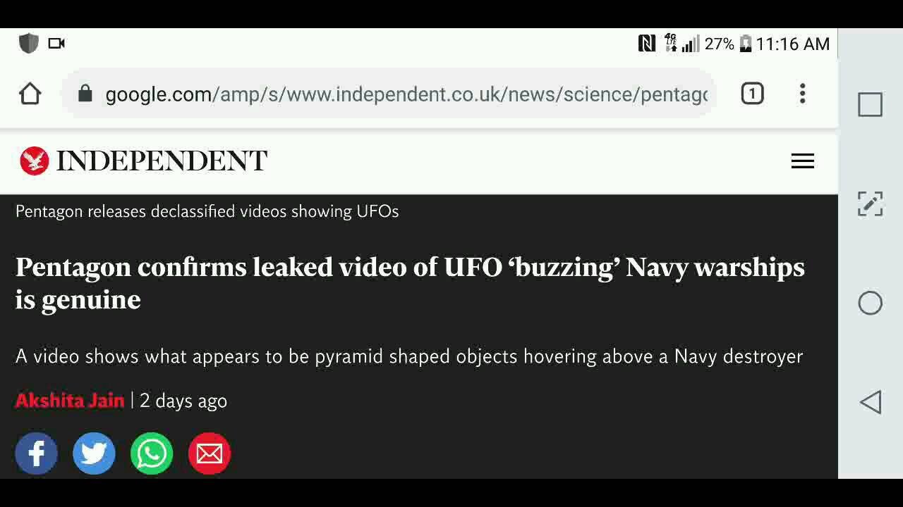 Pentagon Confirms Video of UFOs Authentic...