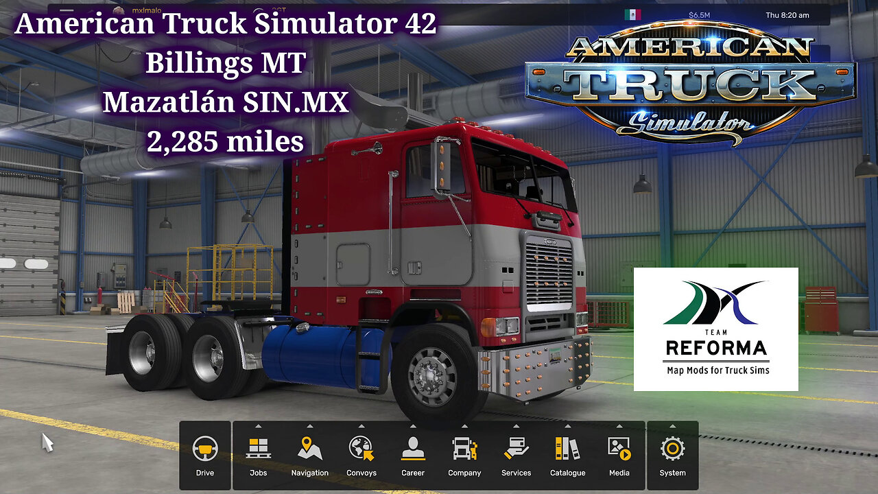 American Truck Simulator 42, Billings MT, Mazatlán SIN.MX 2,285 miles, Optimus Prime skin