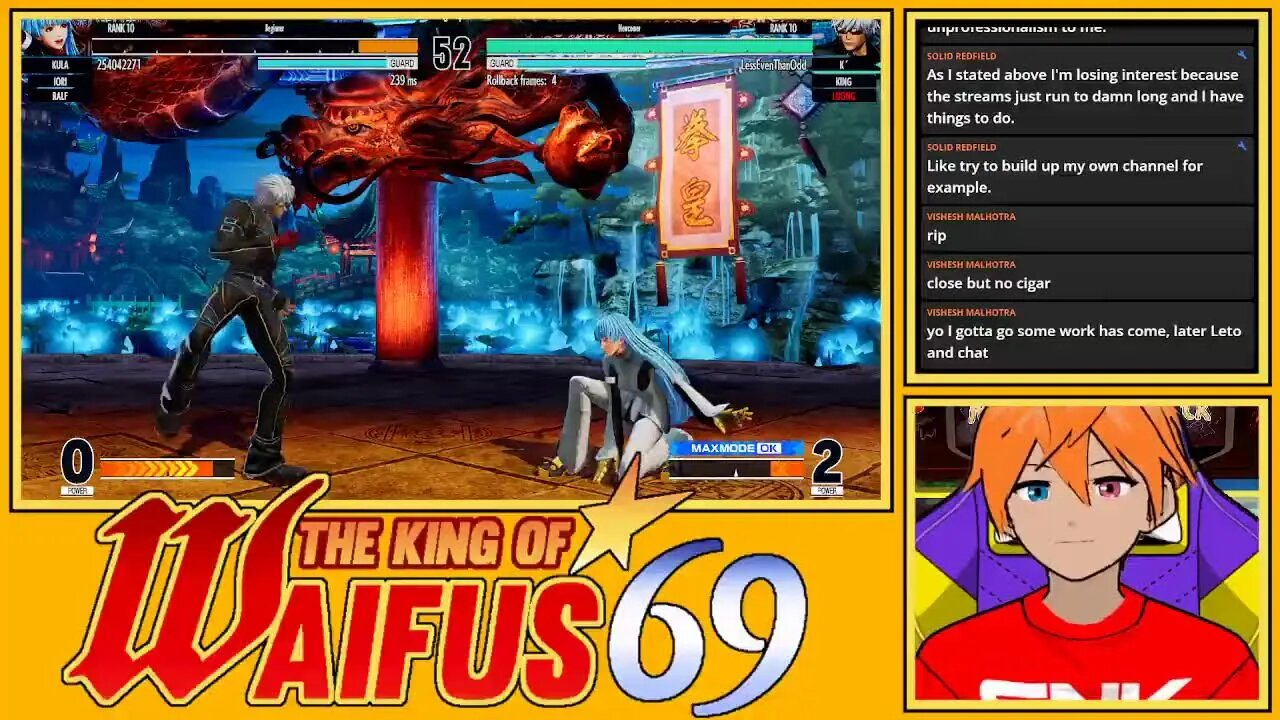 KOF XV playing Trials and Rank while reading chats degeneracy