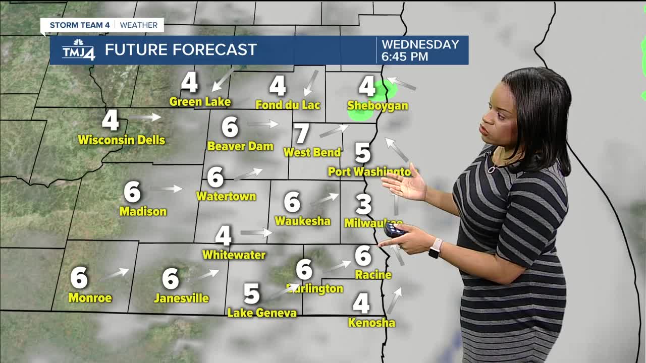 Mostly cloudy skies, sprinkles possible