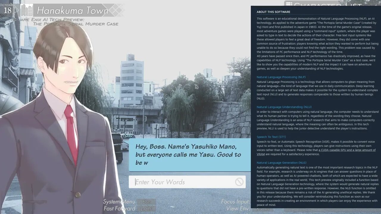 A review of Square Enix's garbage AI detective game. (The Portopia Serial Murder Case)