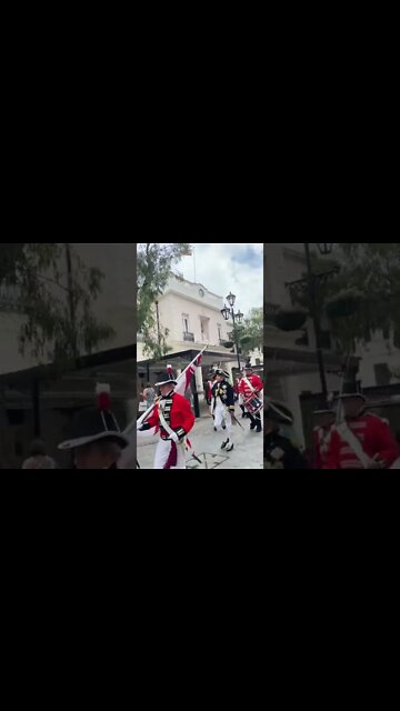 GIBRALTAR: Historic British Royal Guard Marches past John Mackintosh Square