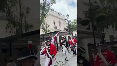 GIBRALTAR: Historic British Royal Guard Marches past John Mackintosh Square