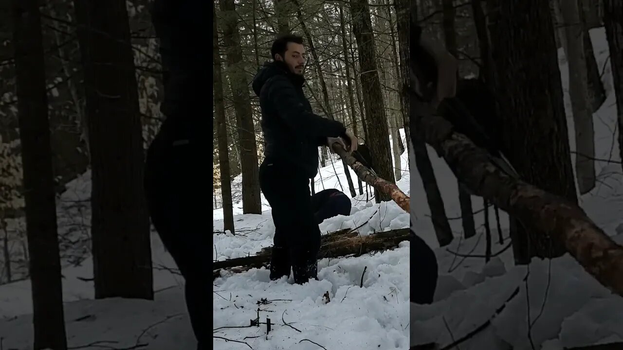 Preparing wood for the campfire #canadiannature #canadianwilderness #hiking #canadianwinter