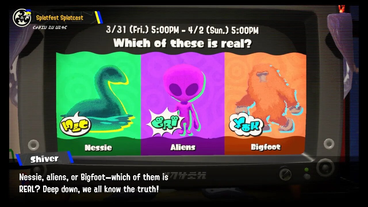 Splatoon 3 - Splatfest #5 (Global) Announcement: Nessie Vs. Aliens Vs. Bigfoot