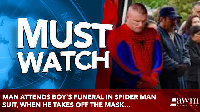 Man Attends Boy’s Funeral In Spider Man Suit, When He Takes Off The Mask…