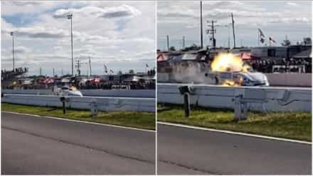 Spaventoso: veicolo in fiamme durante una corsa