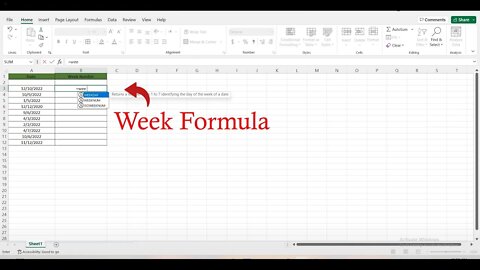 Find the week number in Excel.