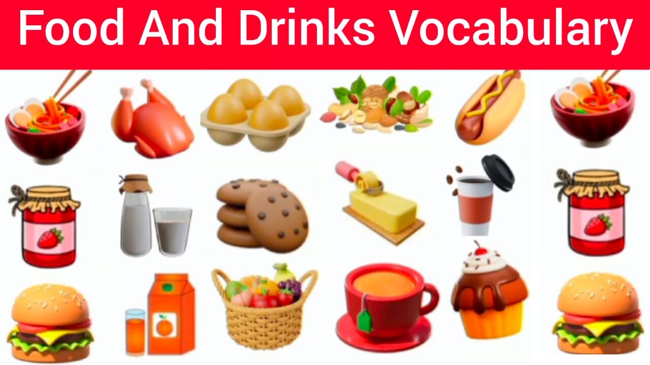 Food and Drinks Vocabulary in English with Picture for Kids