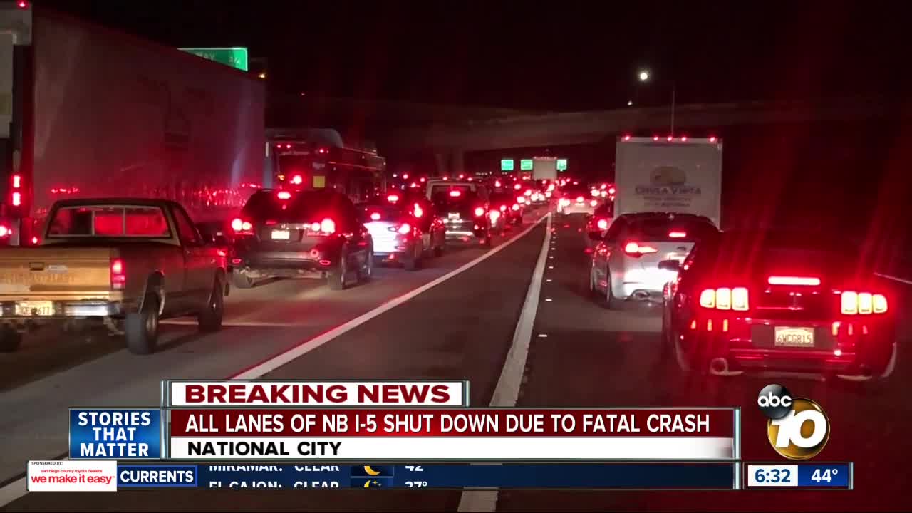 NB I-5 closed in National City after fatal crash