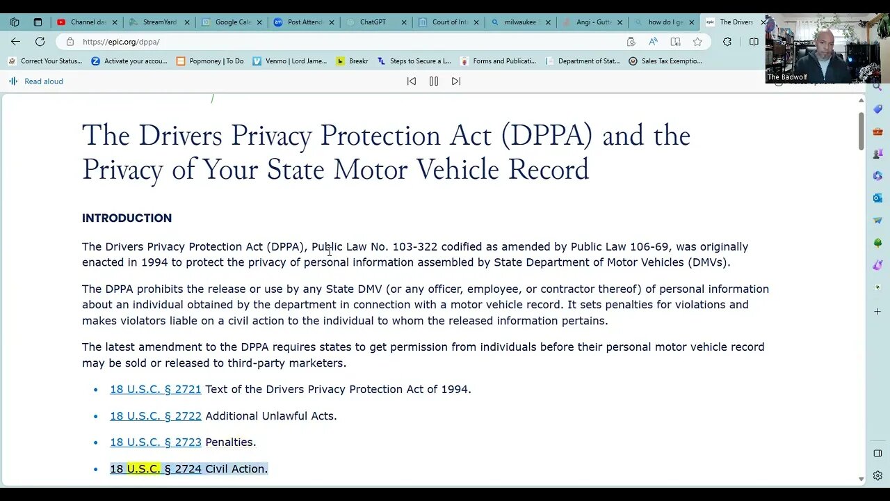 The DRIVERS PRIVACY PROTECTION ACT: The privacy of your motor vehicle record by "the badwolf"