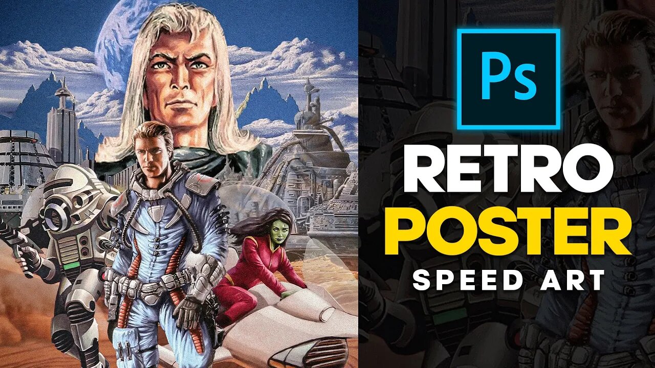 Creating an 80's RETRO POSTER in Photoshop - Speed Art