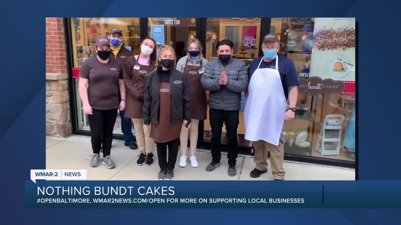 Nothing Bundt Cake in Annapolis says "We're Open Baltimore!"