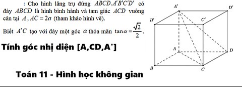 Toán 11: Góc nhị diện: Cho hình lăng trụ đứng .ABCD A'B'C'D' có đáy ABCD là hình bình hành