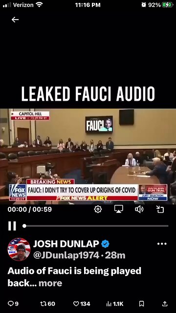 Audio of Fauci is being played back to him at the hearing. " He's Toast"