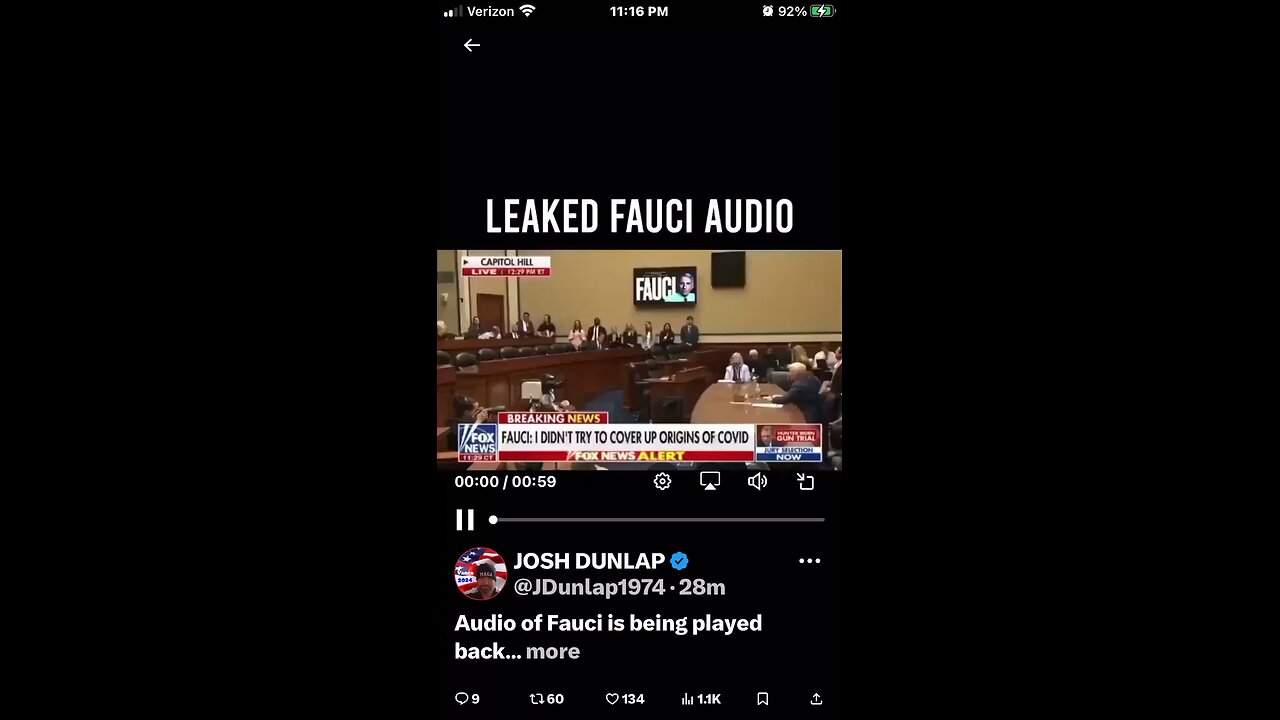 Audio of Fauci is being played back to him at the hearing. " He's Toast"