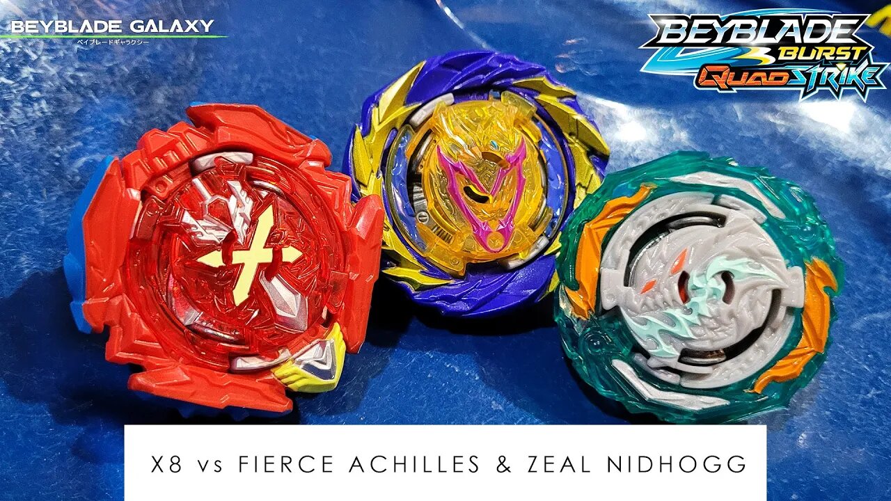 XIPHPOID XCALIUS X8 vs FIERCE ACHILLES A8 e ZEAL NIDHOGG N8 - Beyblade Burst ベイブレードバースト