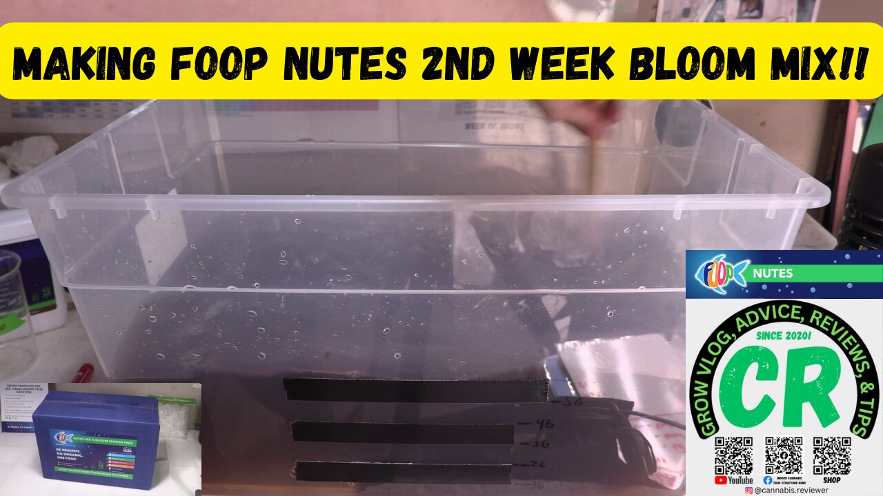 I'm making 6 gallons of FOOP Organic Nutrient 2nd week bloom mix w/ Bloom 1, Bloom 2, & Sweetener!