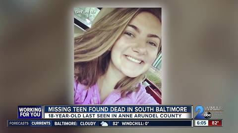 Missing teen found dead in South Baltimore