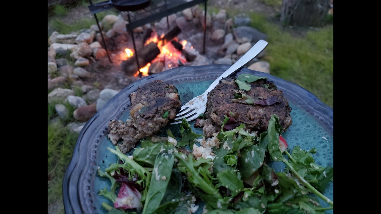 Juicy Bacon Burger Recipe, cooked over campfire