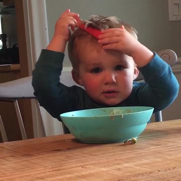 Cute Toddler Boy Makes Helicopter Sounds At Meal Time