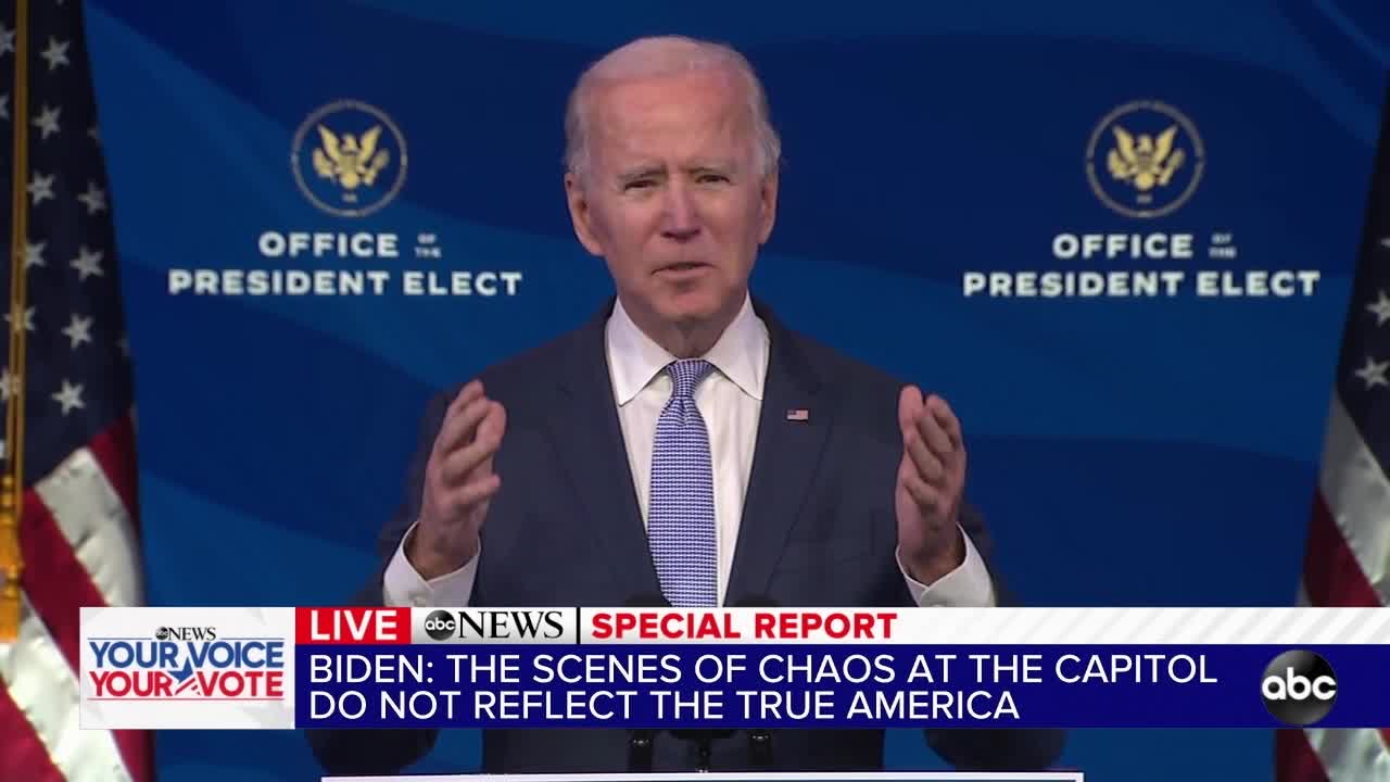 President-elect Joe Biden delivers remarks after protesters storm Capitol