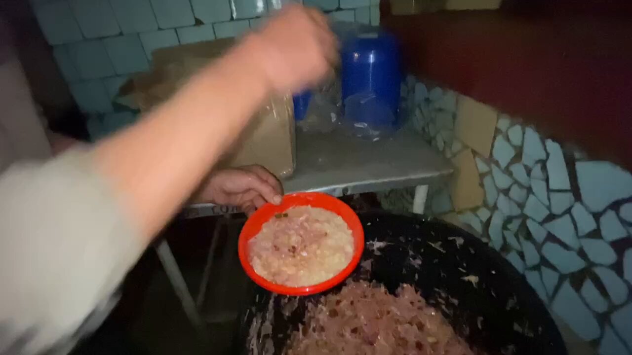 Dinner for POWs: Barley porridge with chicken, salad (cabbage, carrots, beet), bread, tea